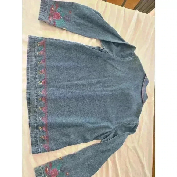 Coldwater Creek Denim Jacket Large Embroidered Flowers Cotton MEDIUM - Picture 7 of 7
